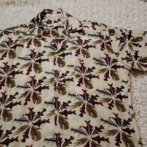 Vintage Perry Ellis men's short sleeve button down FISH PRINT 100% silk